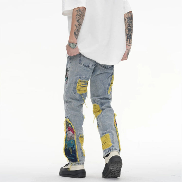 Oil Painting Embroidered Tassel Denim