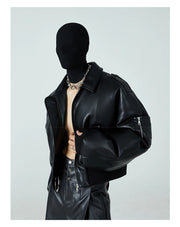Pluffed Mauroicardi Black  Leather Jacket