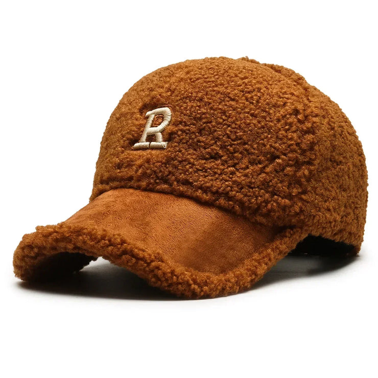White Brown Lambswool  Warm Plush Trucker Cap