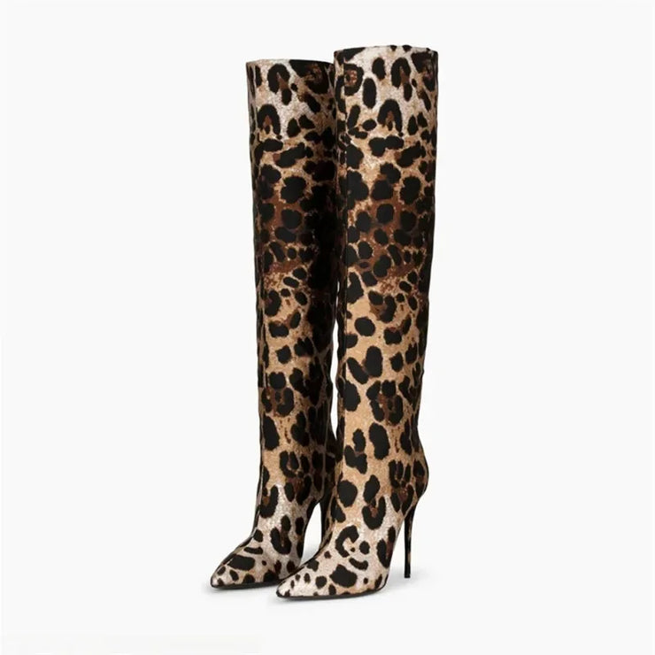HIGH HEELED LEAPOED PRINT OVERSIZED SLEEVE BOOTS FOR WOMEN