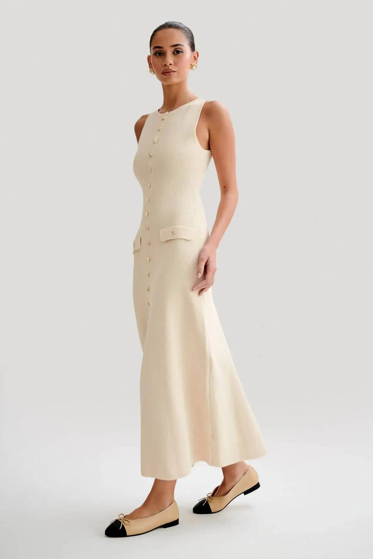 Women's Elegant Knitted Single Breasted Long Dress