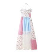 European niche hanging neck floral lace patchwork dress