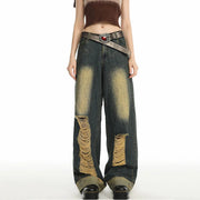 High Street Vintage Distressed Washed Hole Fashion Denim