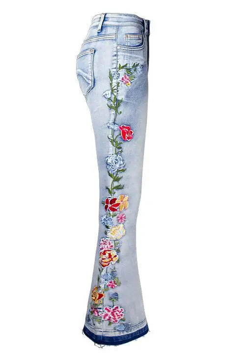 Luxury flora Embroidered Flared Denim