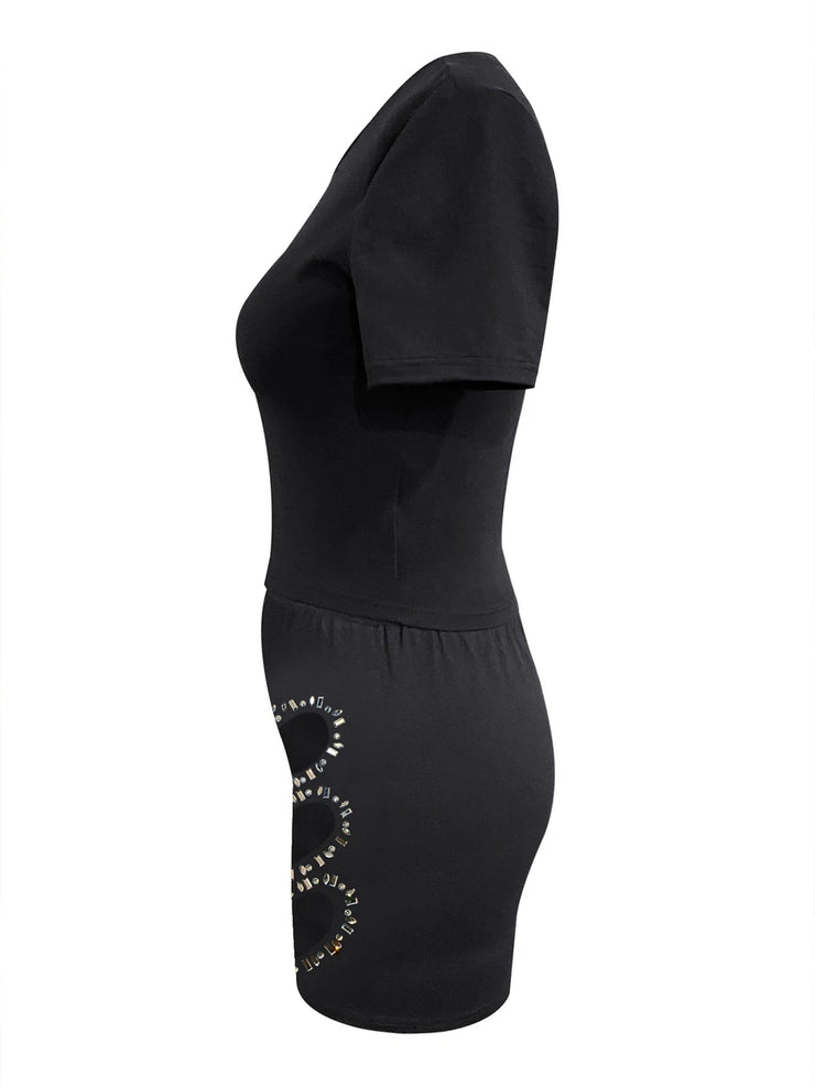 DARK HEART SHAPED DECOR  CUTOUT TWO PIECE TRACK SUIT