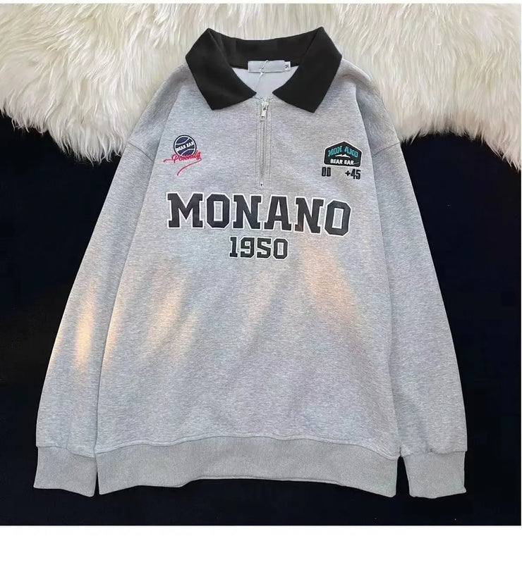 Casual POLO Collar Embroidered Long Sleeve Sweatshirt