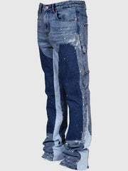 European and American Fashion Workwear Elastic Patchwork Denim
