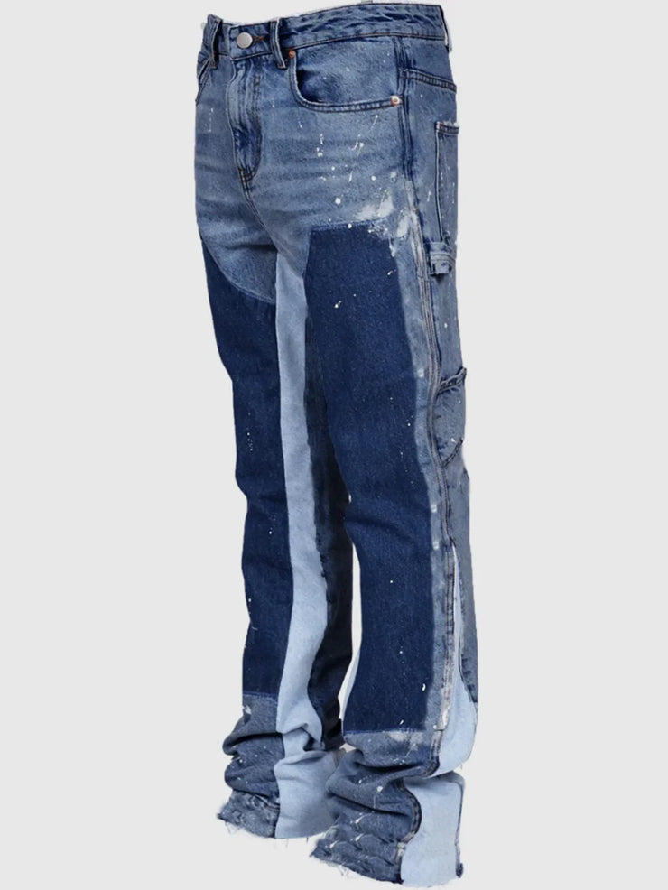 European and American Fashion Workwear Elastic Patchwork Denim