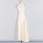 Luxury Solid Hollow Out Patchwork Folds Elegant Dress