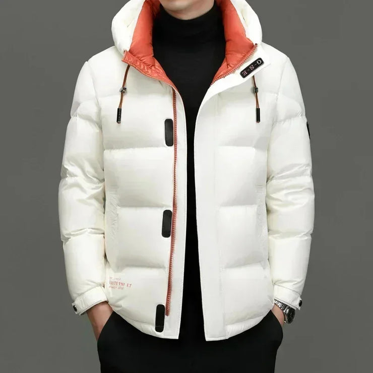 Men's Hooded Down Red Shiny Cold-Resistant Jacket