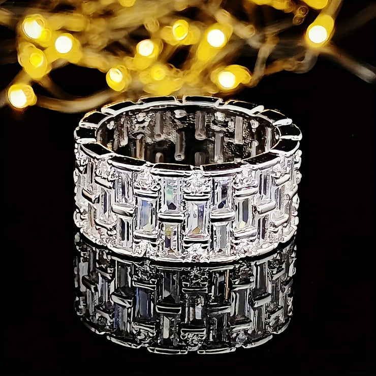 Trendy White Diamond Rectangle Fashion Ring