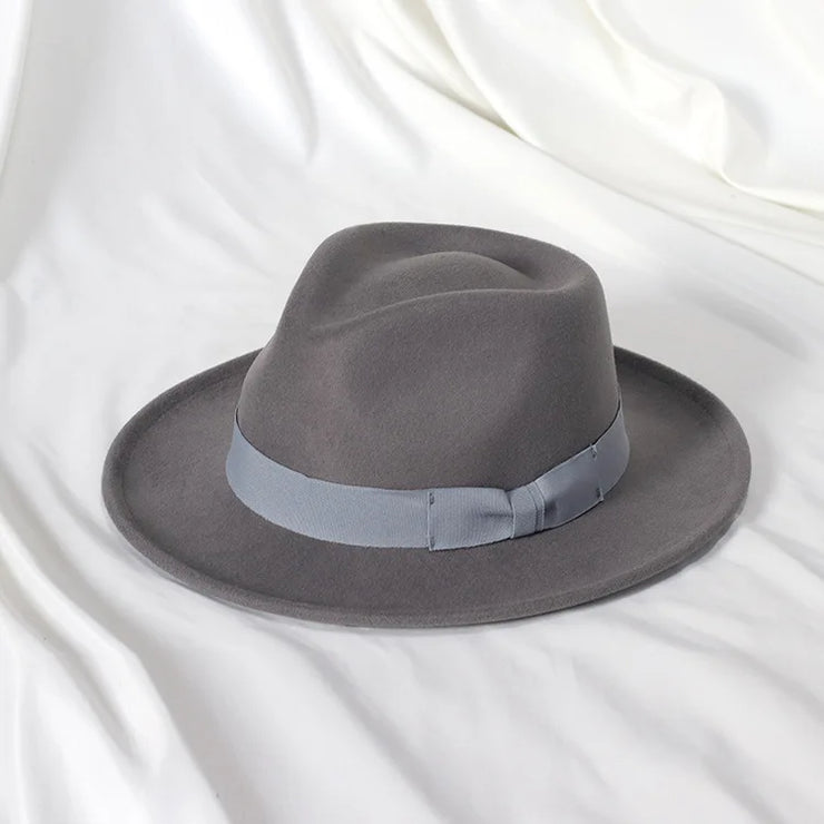 Retro Feather Fedoras Felt Wide Brim Jazz Cap