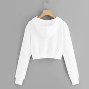 White Zip Up Hoodie Drawstring Long Sleeve