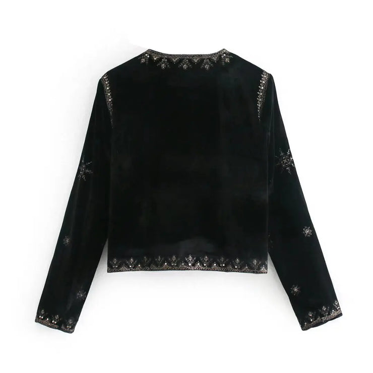 Versatile Slim Fit Trendy Palace Embroidered Velvet Coat