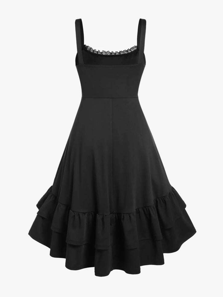 Rosegal Black Ruffled  Sleeveless Midi Dresses