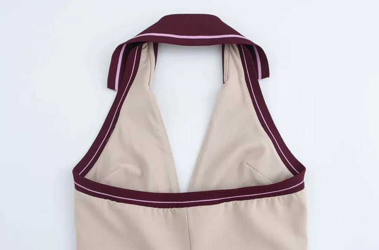 TRZA-Women's Front Zipper Patchwork Mini Dress