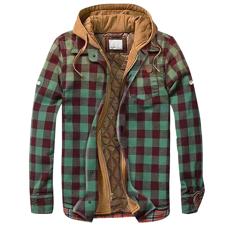 Men's Quilted Lined Button Down Plaid Shirt