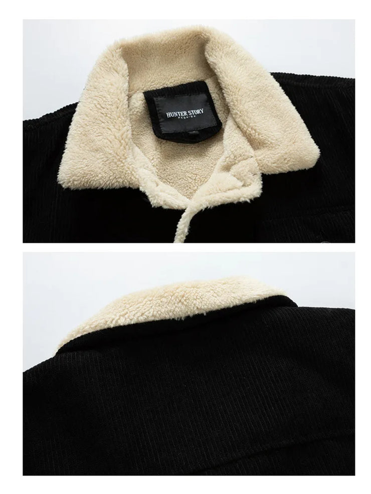 Men's Fleece Collar  Button Warm Cushion Corduroy Jacket