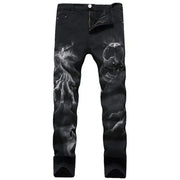 Black Wolf Pattern Printed Punk Straight denim