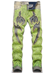 Street Green Spiderweb Embroidered Jeans
