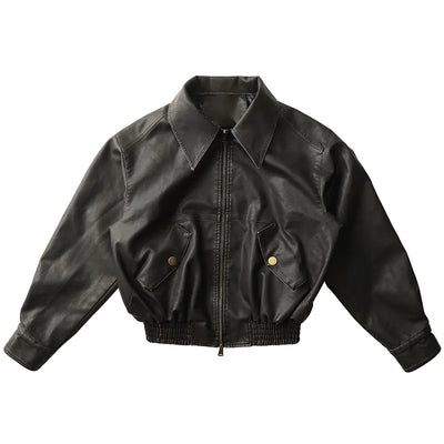 Vintage Distressed Black Pu Leather Bomber Jacket for Men