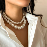Elegant Two Piece Imitation Pearl Beaded Choker Necklaces