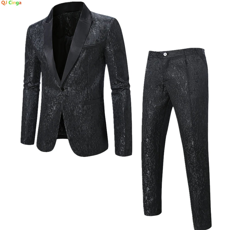Luxury Black jacquard printed suit for men