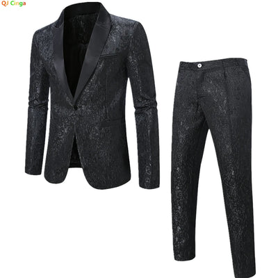 Luxury Black jacquard printed suit for men