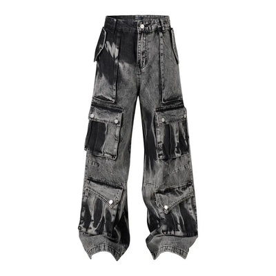 Casual Multi-pocket Washed Bottom Straight jeans