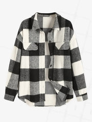 ZAFUL VINTAGE PLAID PATTERN SINGLE BREASTED WOOL BLEND SHIRT
