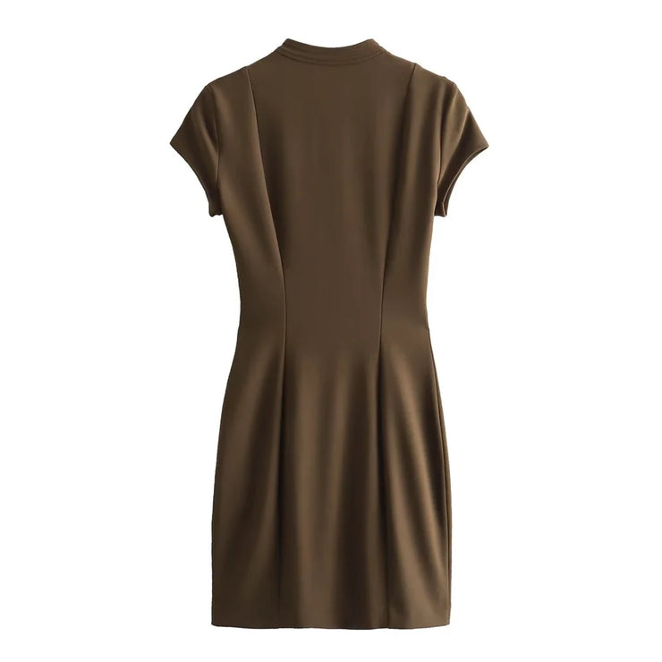 European and American Style Slim Fit Pocket Decoration Short Dress