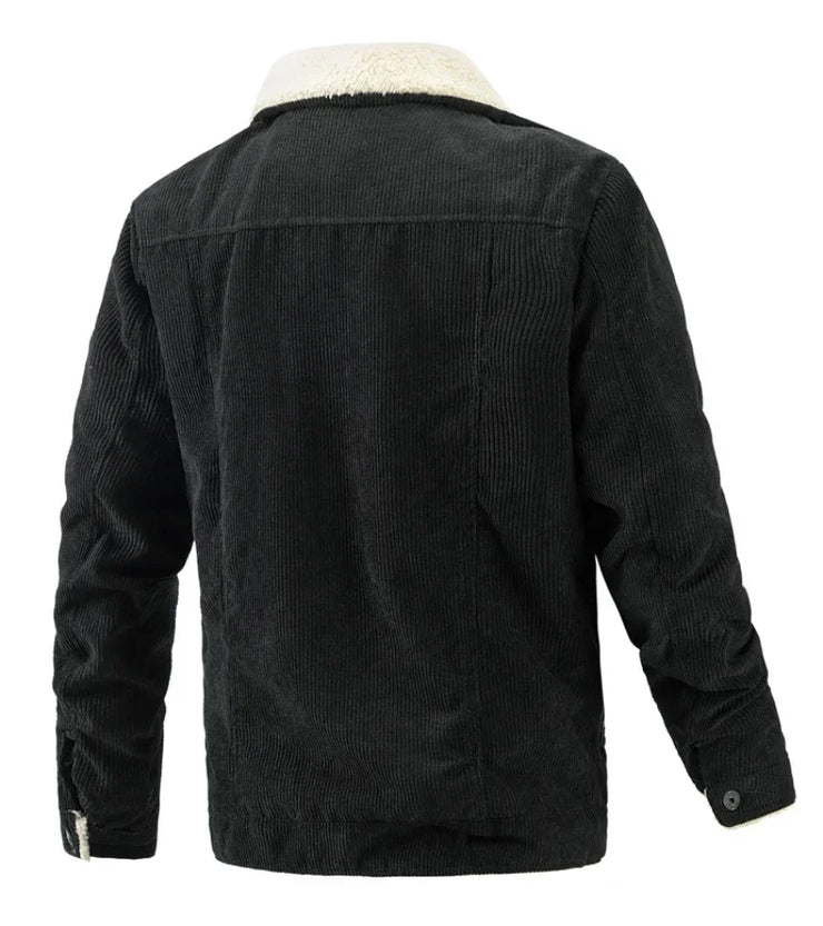 Men's Fleece Collar  Button Warm Cushion Corduroy Jacket
