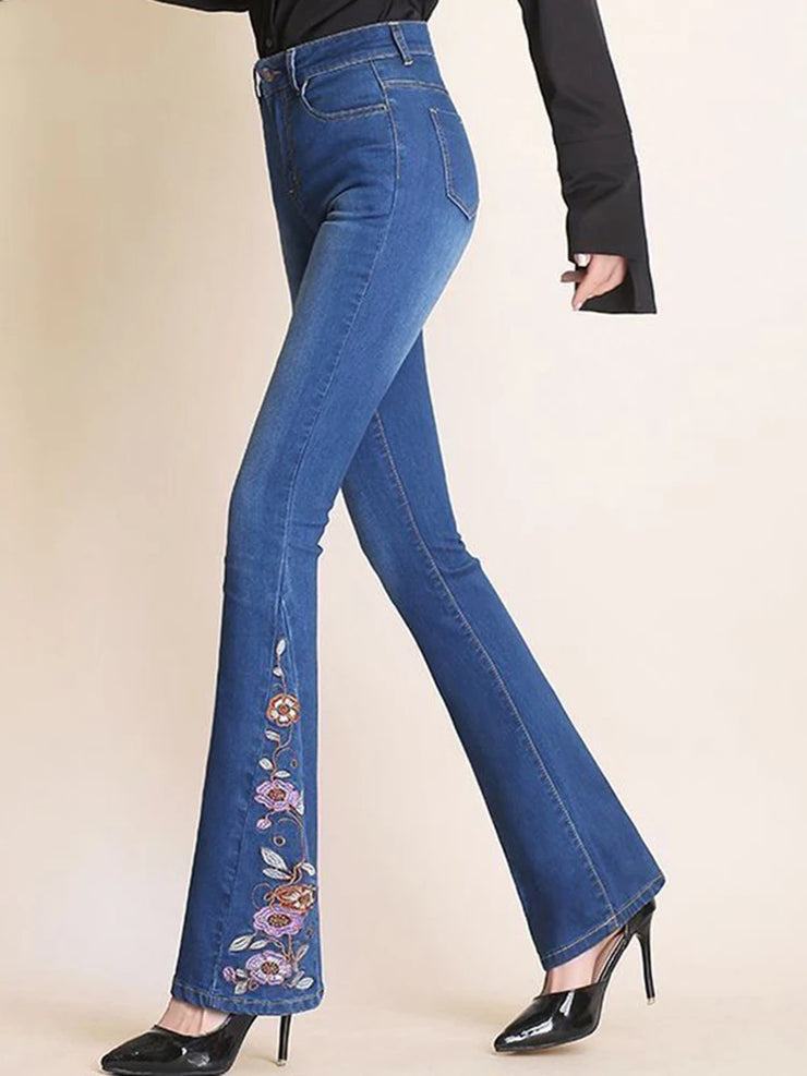 Vintage High Waist Embroidered Flare Jeans