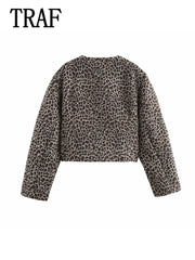 ANIMAL PRINT O NECK SINGLE BREASTED SHORT WOMEN SUIT