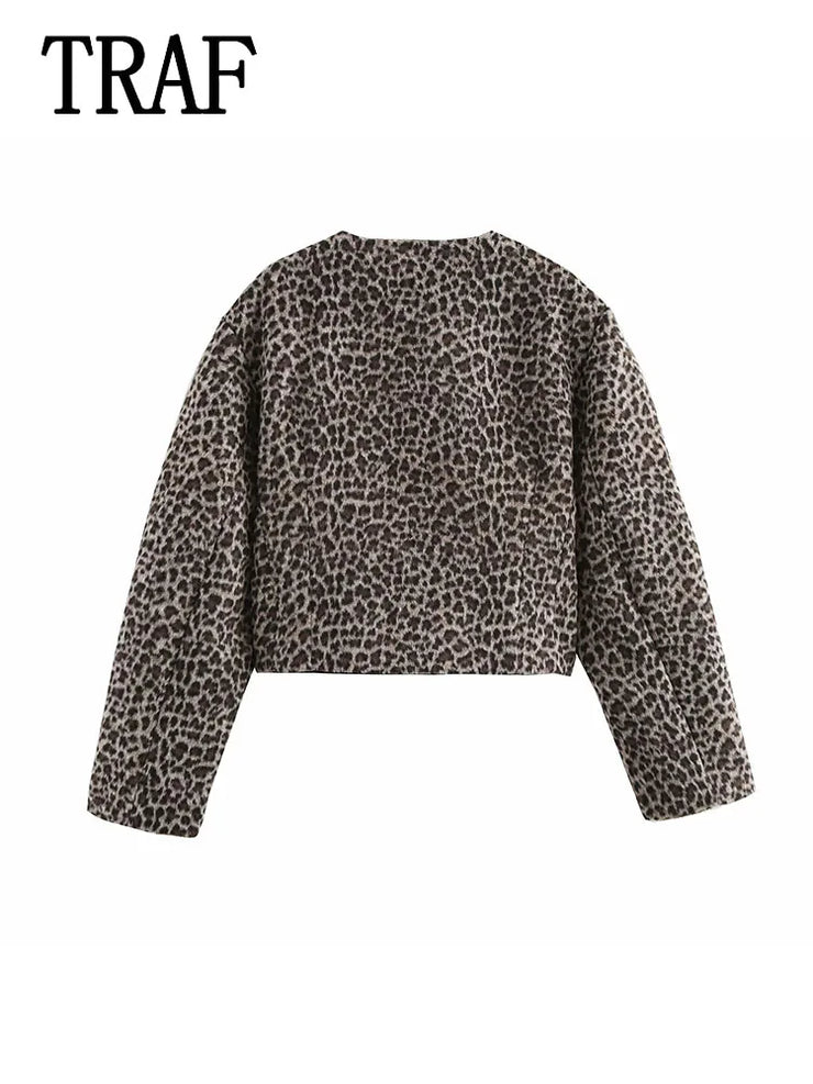 ANIMAL PRINT O NECK SINGLE BREASTED SHORT WOMEN SUIT