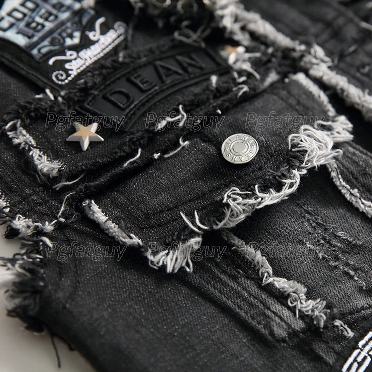 streetwear Black Skull Embroidered two Piece Men's Sets