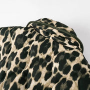 RETRO GREEN BLACK LEOPARD PRINT LAPEL QUILTED COAT