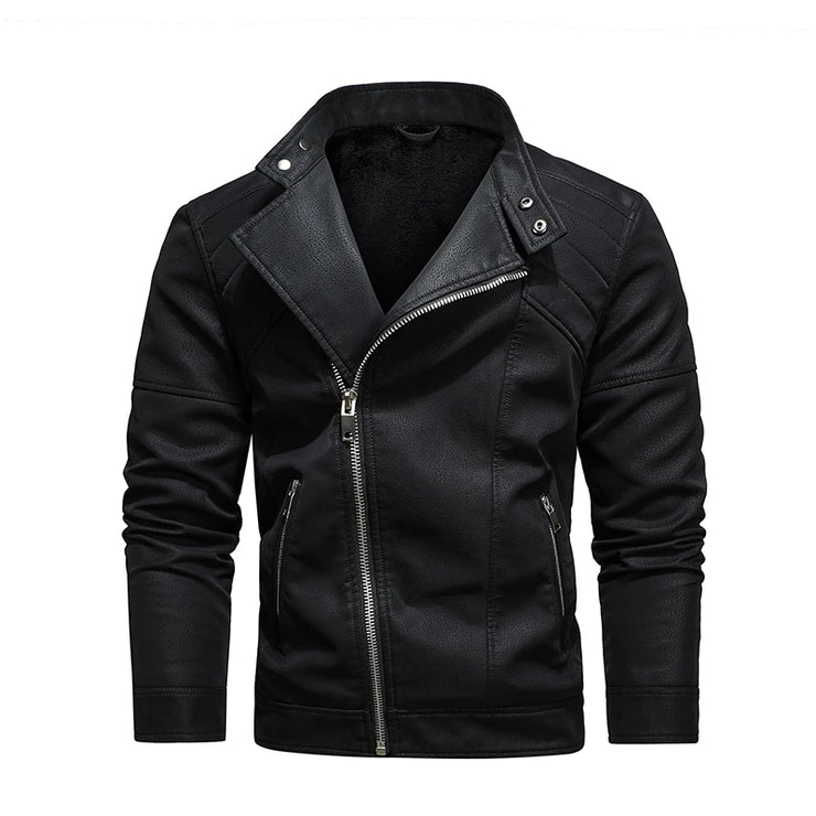 Winter leather Fleece Warm Zipper Motorbike jacket