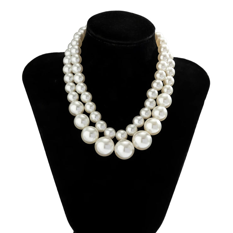 Elegant Two Piece Imitation Pearl Beaded Choker Necklaces