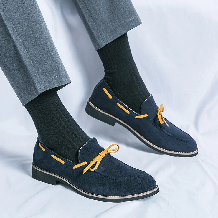 CONCISE BUTTERFLY KNOT  FROSTED LEATHER LOAFERS