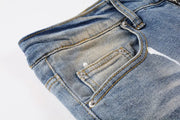 New Distressed Retro Hot Drill Splashed Ink Patchwork Slim Fit Jeans