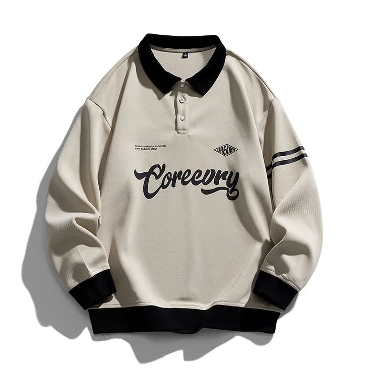 Men Oversized Contrasting Colors Lapel Sweatshirt