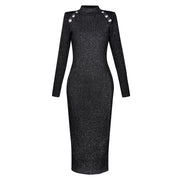 New Long Sleeve Round Neck Slim Midi Knit Dress