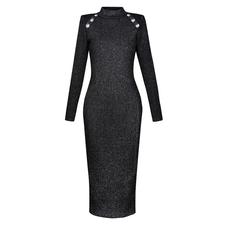 New Long Sleeve Round Neck Slim Midi Knit Dress