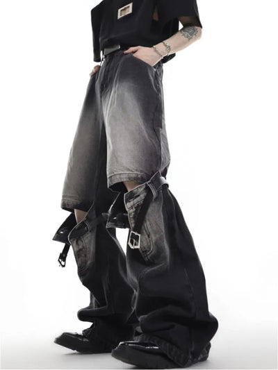 High Street Niche Design Wide Leg Washed Jeans ( UNISEX )