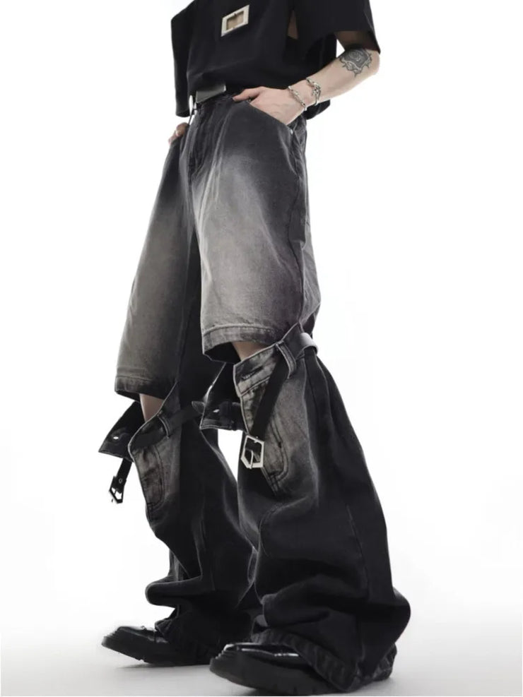 High Street Niche Design Wide Leg Washed Jeans ( UNISEX )