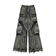 American Vintage Stitching Multi-pocket Heavy Washing Baggy Jeans