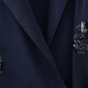 New Lace up Silk Satin Texture Suit Collar Coat Straight Leg Trouser Set