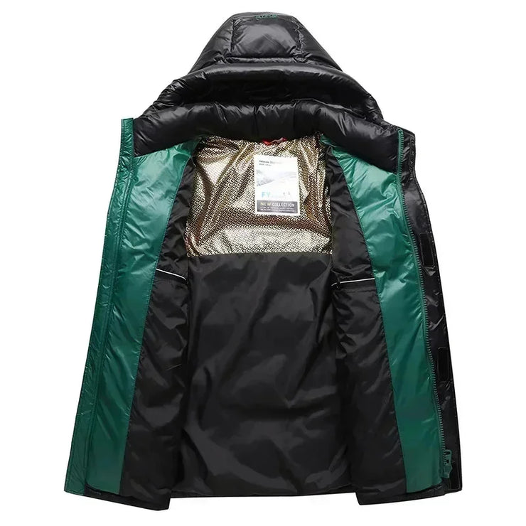 Men's Hooded Down Red Shiny Cold-Resistant Jacket
