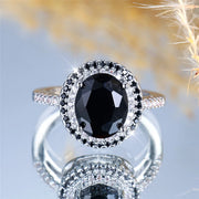 LUXARY BLACK ZIRCON STONE OVAL RING